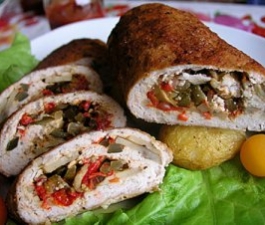 Рулет из заварного теста с копченым мясом   